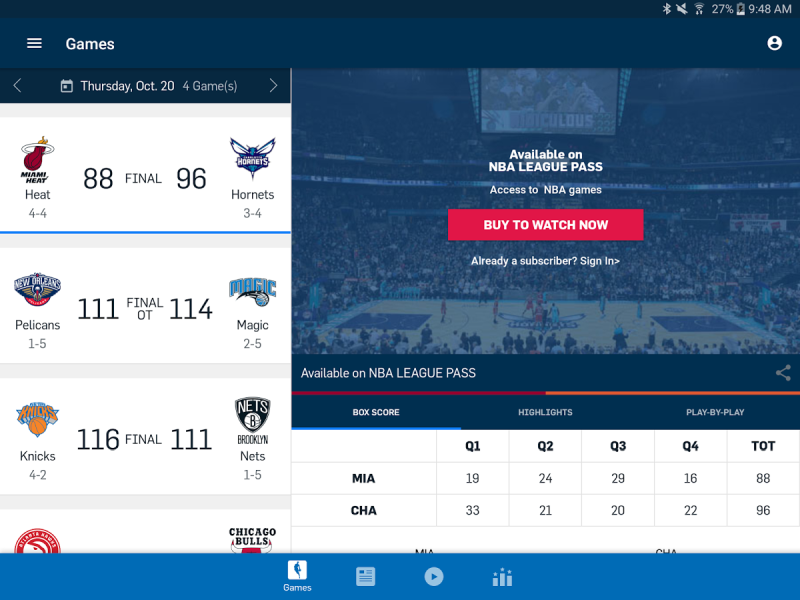 NBA mobile app for Android as an example of second screen 